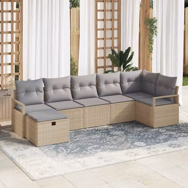 Set di divani 7 pz Beige e Grigio Chiaro polyrattan 3359199