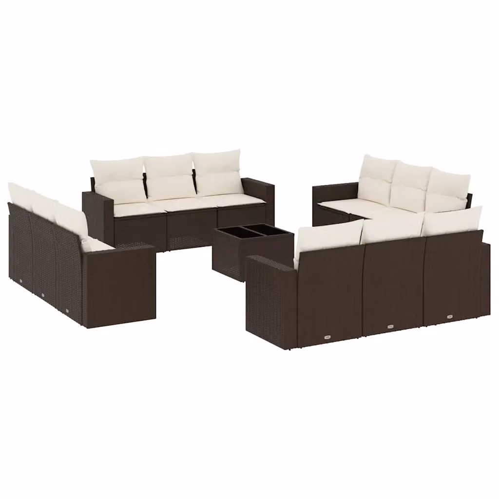 vidaXL Set Divani da Giardino 13 pz in Polyrattan Marrone con Cuscini e Tavolino da Esterno – 2