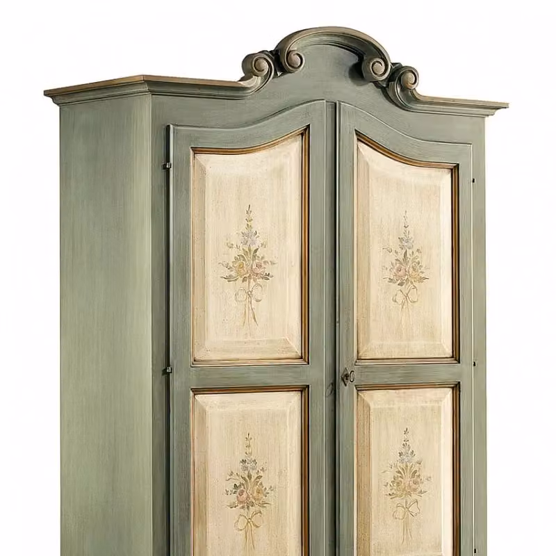 Armadio in legno in stile shabby chic verde avorio e ecru Mobili 2G L: 122 cm, P: 60 cm, H: 204 cm – 4