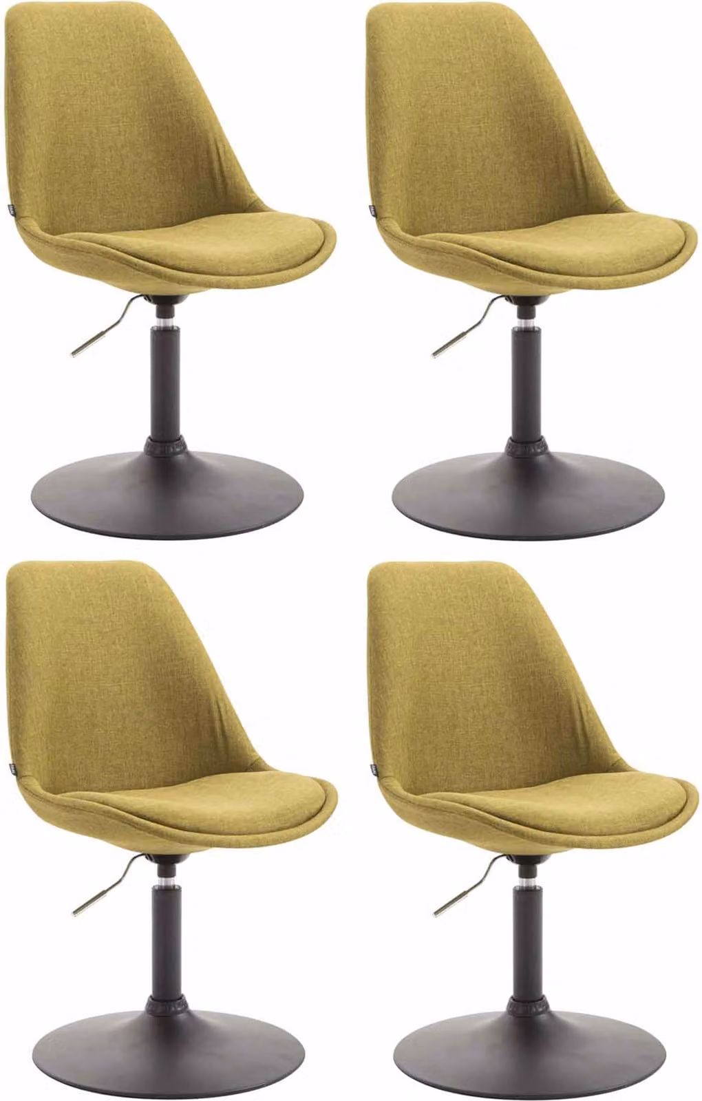 Set di 4 sedie da pranzo CLP Maverick in tessuto, girevoli e regolabili in continuo, colore verde; struttura nera
