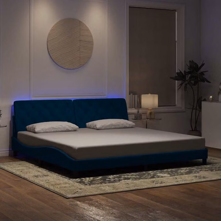 Giroletto vidaXL in Velluto Blu con Illuminazione LED e Porta USB, L 200 x P 200 cm