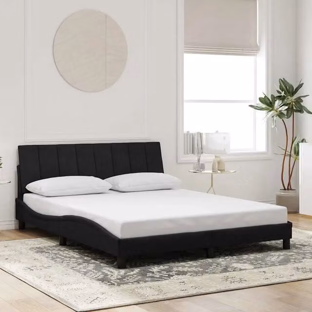 Giroletto Hanko vidaXL in Velluto Nero con Doghe in Legno L/P/H: 218 x 165 x 300 cm – 1