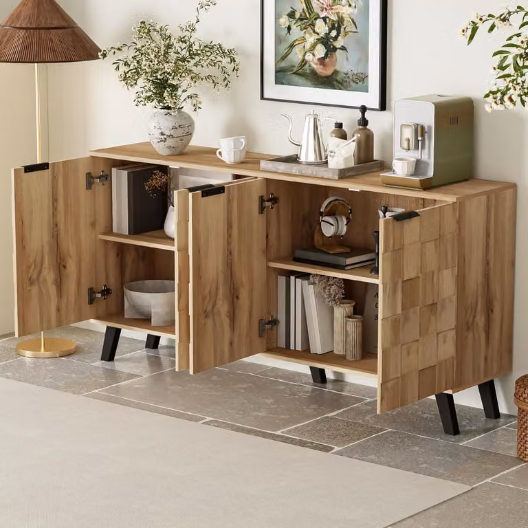 Mobile contenitore con 4 ante, dimensioni 160,5 x 35,5 x 78 cm, aspetto legno