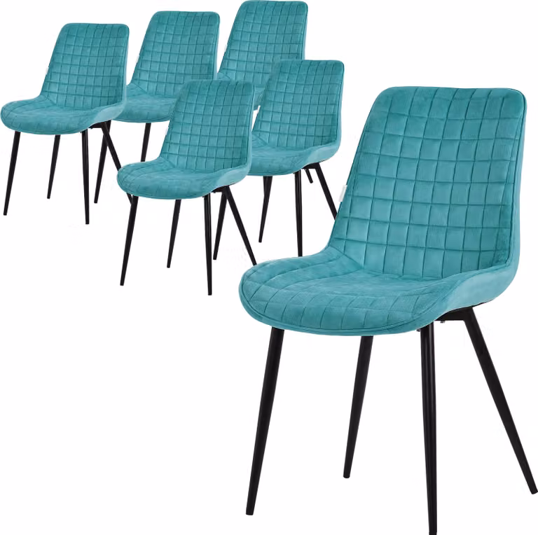 Set di 6 sedie da pranzo ML-Design, petrolio, seduta in velluto con gambe in metallo nero, sedie da cucina con schienale