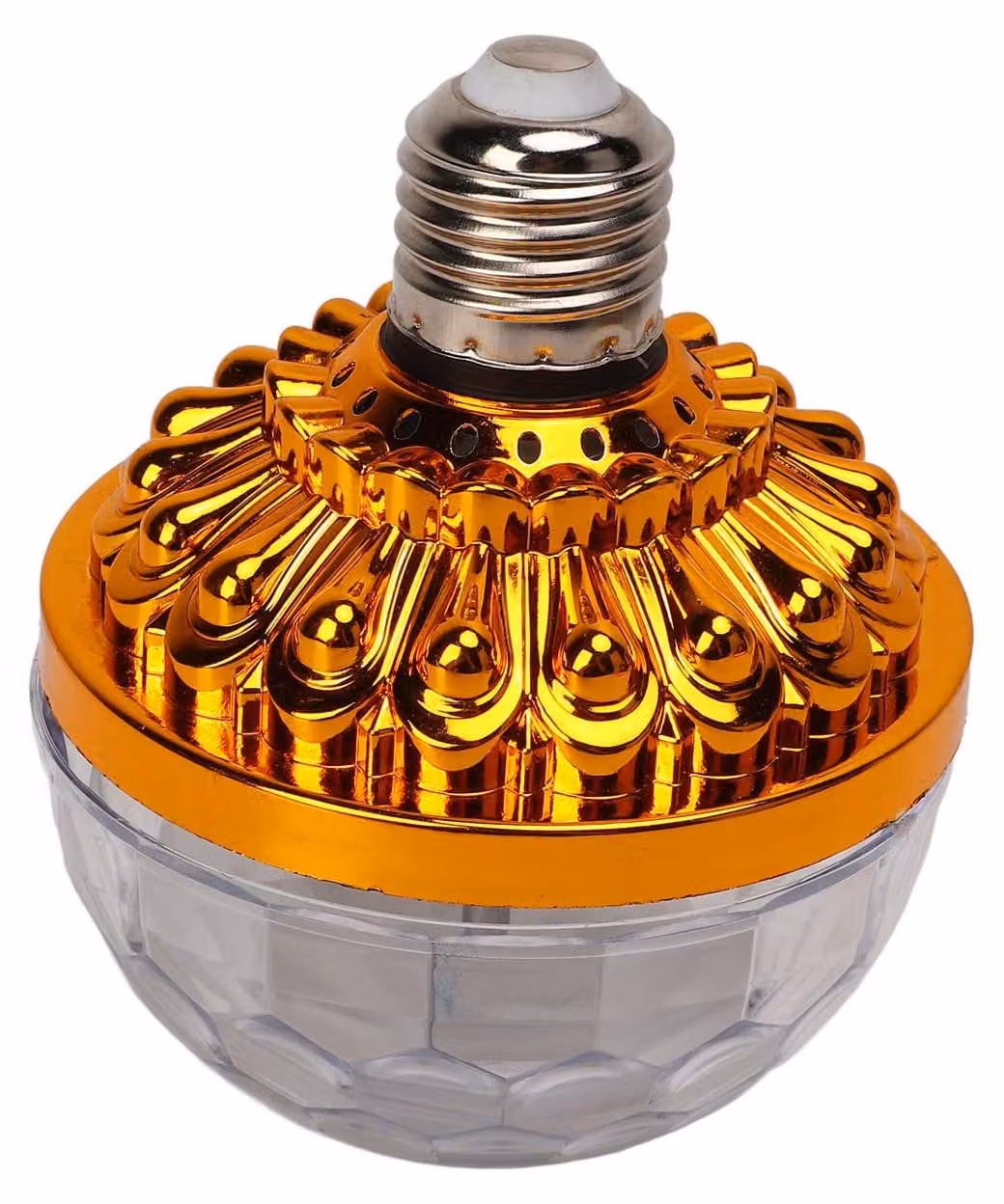 Lampada a LED RGB, 6W, attacco E27, con sincronizzazione musicale, sfera dorata, 6 colori