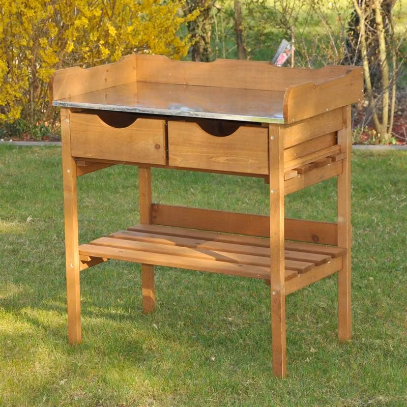 Tavolo da lavoro per giardinaggio, in legno, colore marrone, dimensioni 80x45x86 cm