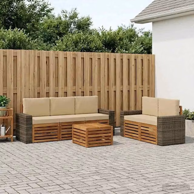 Set di divani da esterno 6 pz Naturale e Beige 3384039