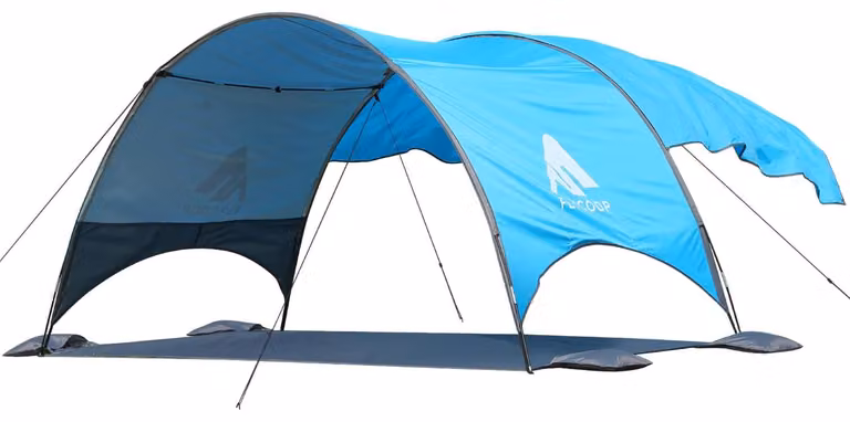Ombrellone da spiaggia con telo, protezione UV UPF 50+, compatto e portatile
