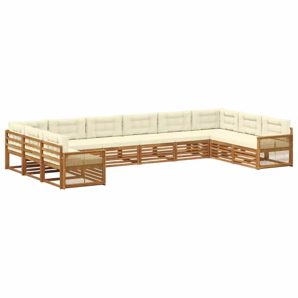 Set di divani da giardino vidaXL in legno di acacia massello con cuscini beige a forma di U per 10 persone – 2