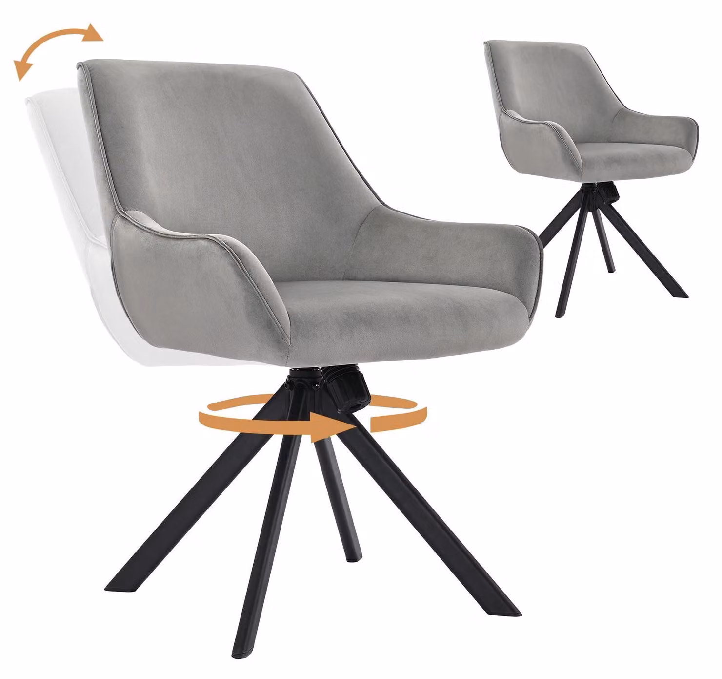 Set di 2 poltrone a dondolo girevoli, in velluto, color grigio chiaro, capacità massima di 150 kg