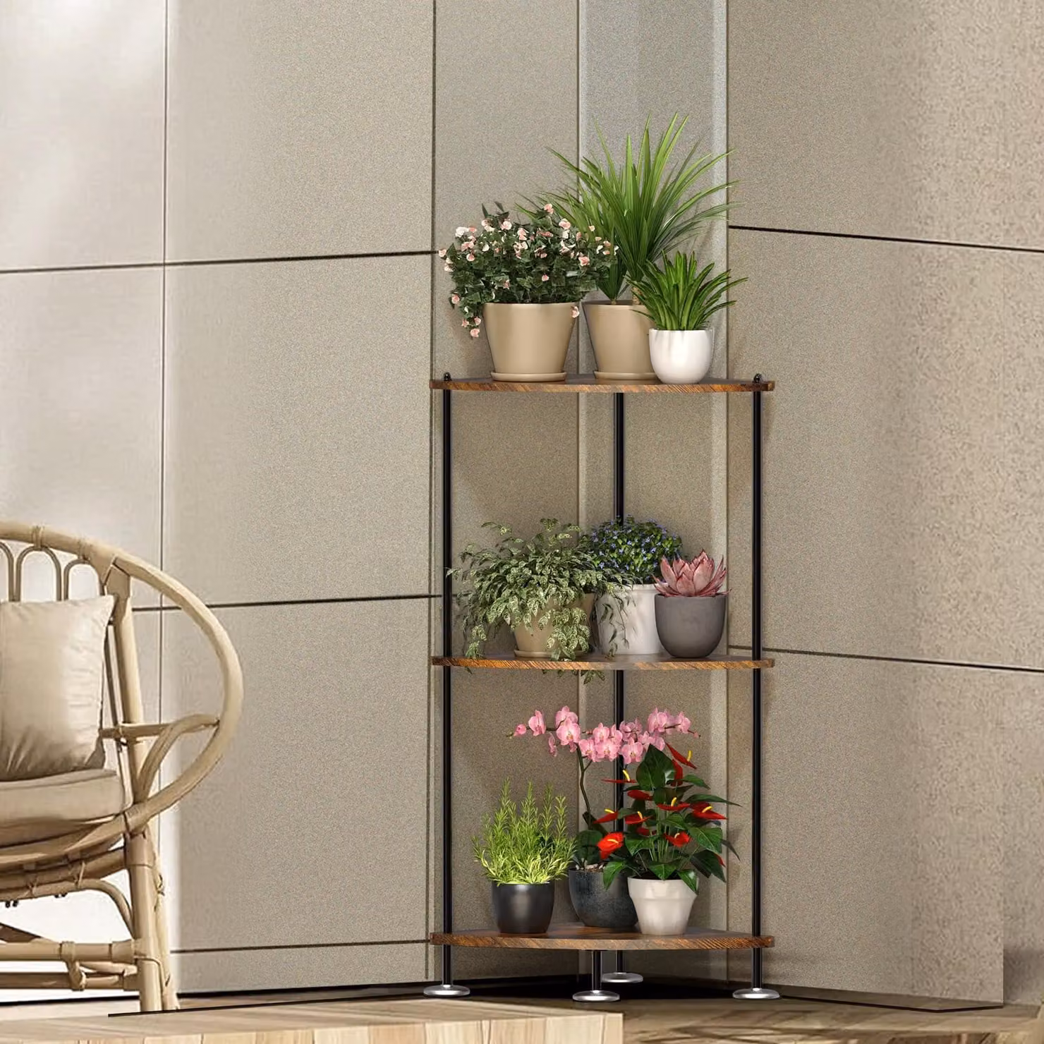 Omgoods - Scaffale angolare con 3 ripiani, ideale per piccoli spazi