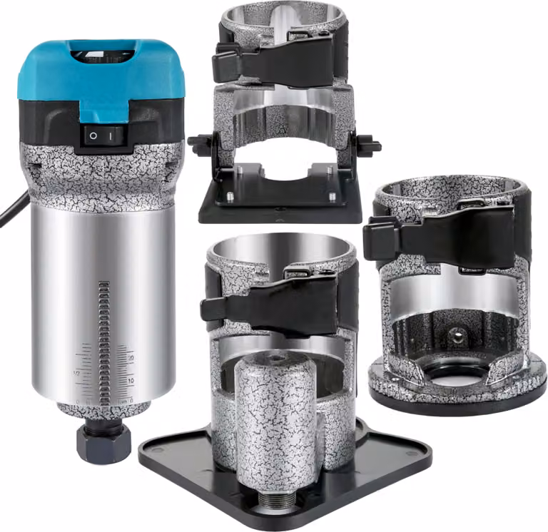 SucceBuy 710 W - fresa per legno con base fissa, a tuffo, inclinata e sfalsata e 3 pinze, alloggiamento in alluminio, velocità variabile per la lavorazione del legno