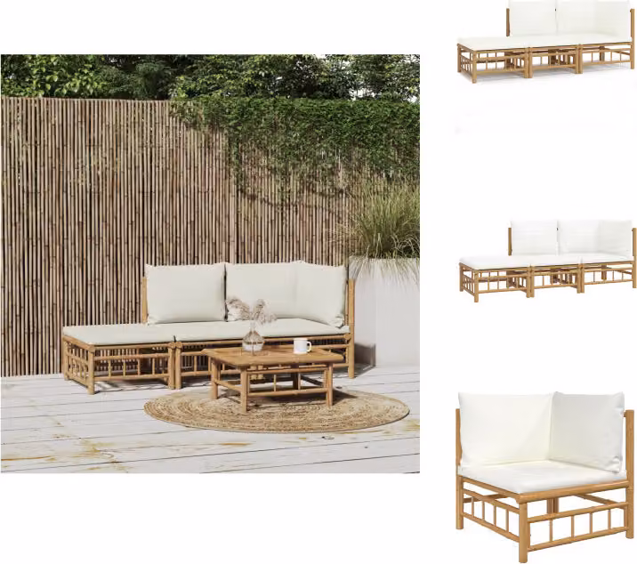 vidaXL Set di 3 pezzi da giardino con cuscini in bambù crema - Set di mobili da giardino