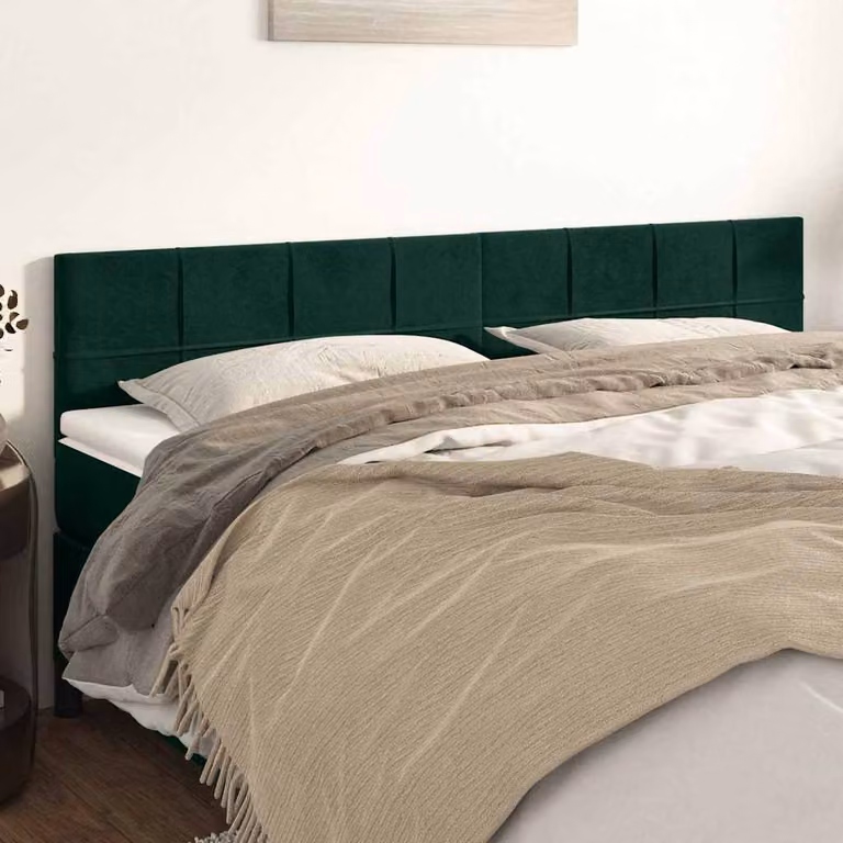 Testiera per letto vidaXL in velluto verde scuro con struttura in legno e pannello imbottito L: 160 cm, P: 5 cm, H: 78-88 cm