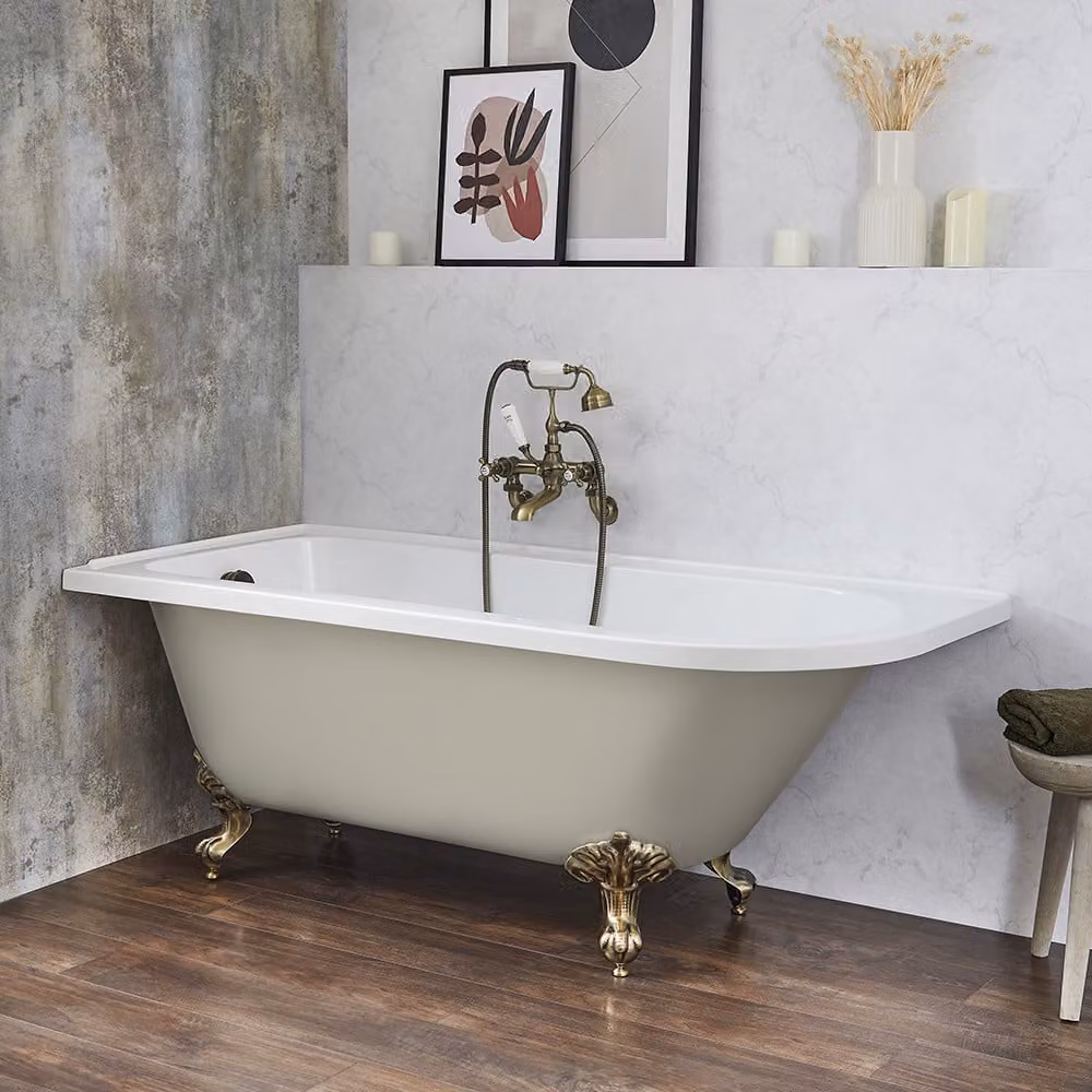 Vasca da Bagno ad Angolo Tradizionale Freestanding - Giallo (Honey Yellow) - 1685 mm x 750 mm - Design a Sinistra - Piedini Cromati - Legend
