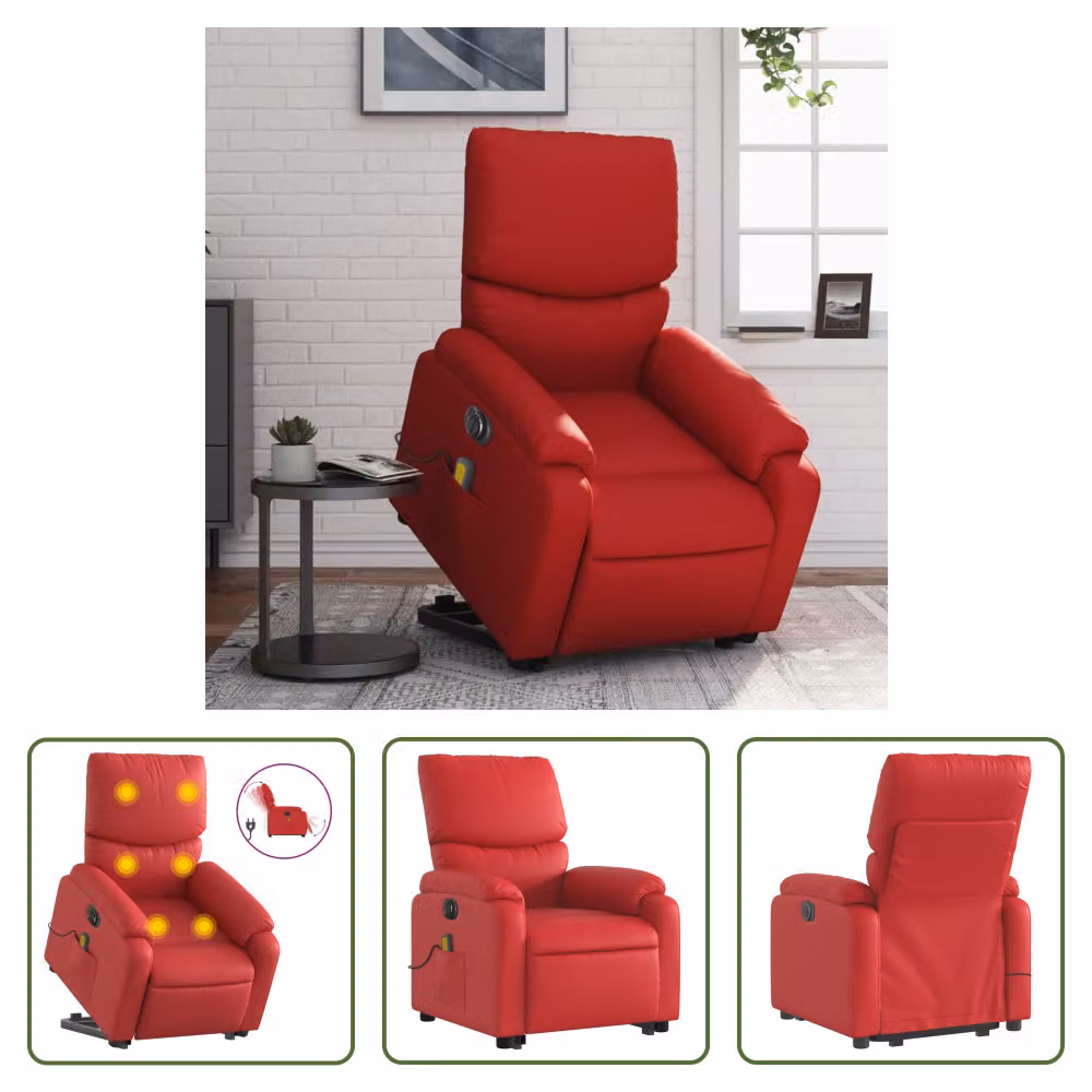 The Living Store Sedia massaggiante con supporto in piedi elettrica in ecopelle rossa