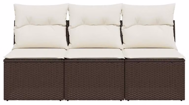 Set da salotto angolare - 3 elementi centrali in rattan sintetico - Resistente agli agenti atmosferici, colore marrone - Ideale per giardino, terrazzo, piscina
