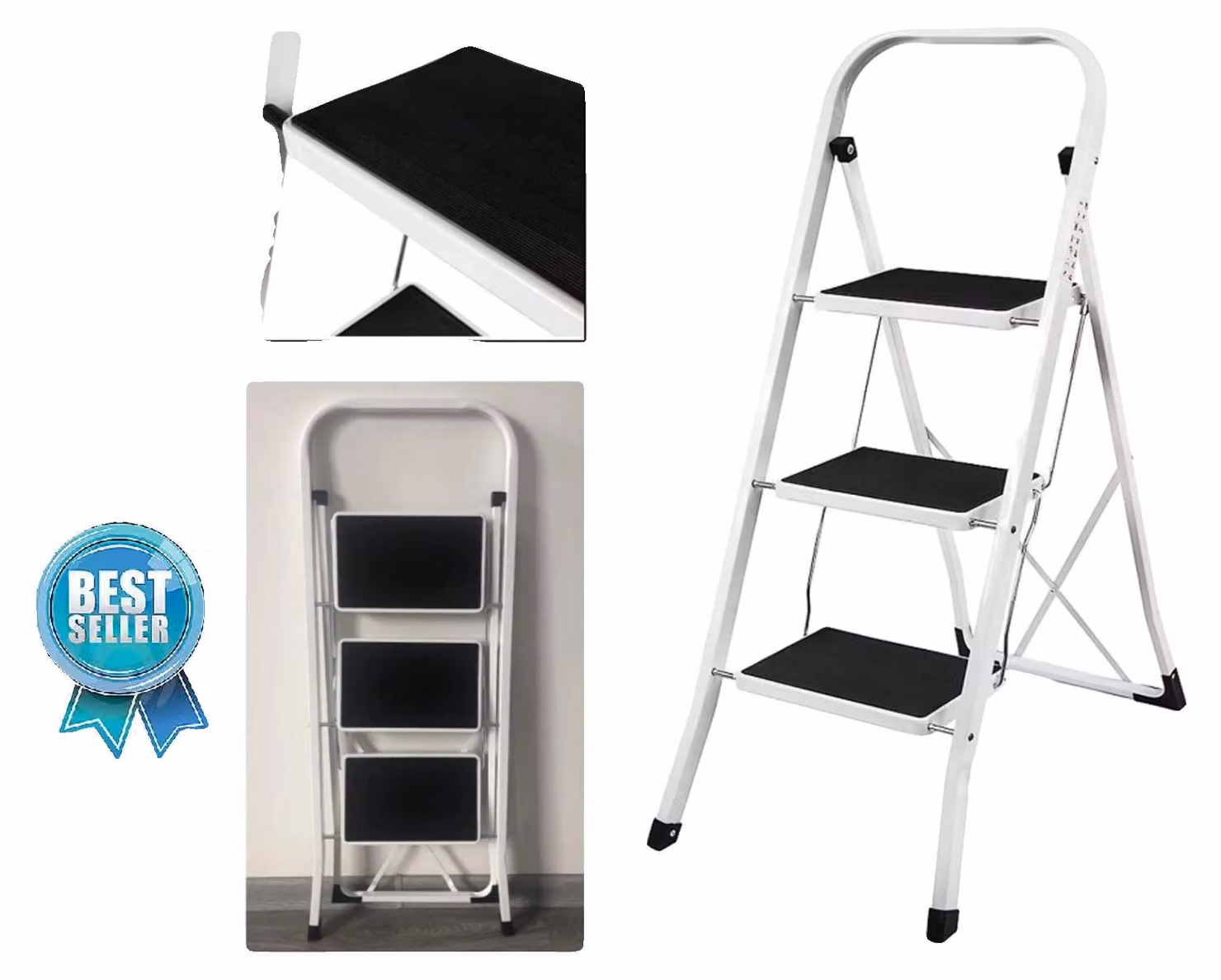 Scala pieghevole, portatile e leggera, con design antiscivolo, composta da 3 gradini