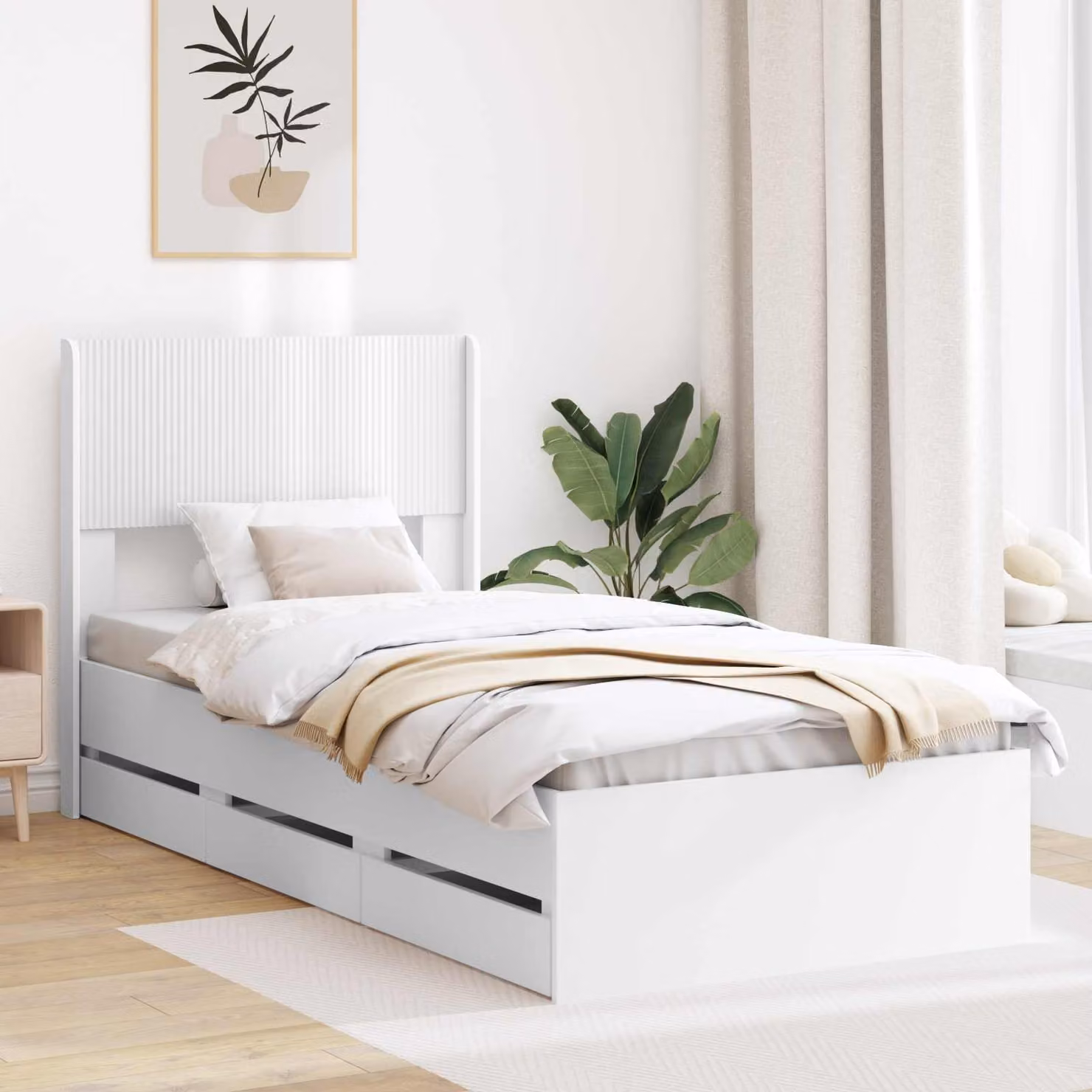 Struttura letto con contenitore e testata vidaXL in legno bianco L: 140 cm, P: 193 cm, H: 82 cm