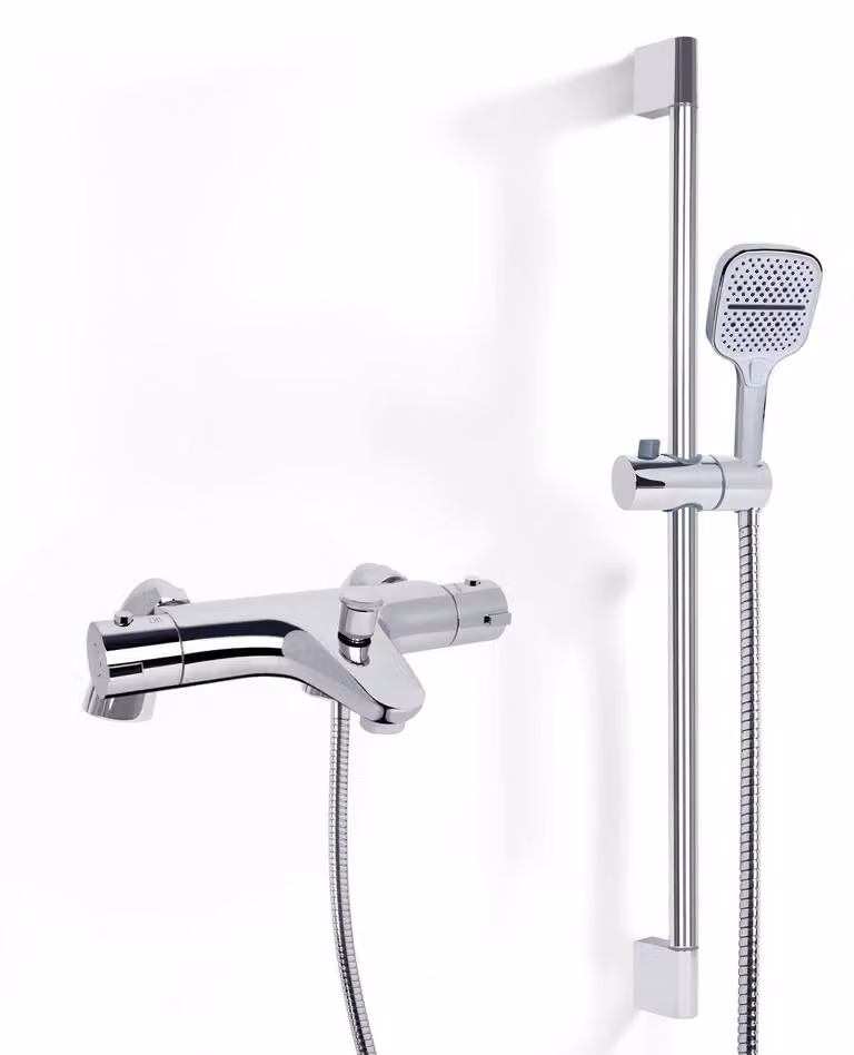 Set termostatico per rubinetto doccia, completo di barra doccia da 70 cm e soffione manuale
