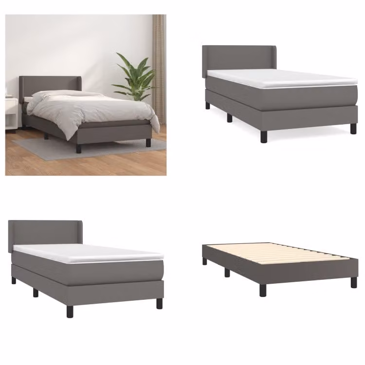 vidaXL Letto a molle con materasso grigio 80x200 cm in Pelle finta - Letto a molle - Boxspringbetten - Bett - Schlafzimmermöbel