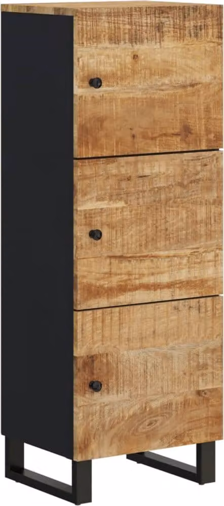 Credenza con 3 Ante 40x33x110 cm Legno Massello Mango e Ferro
