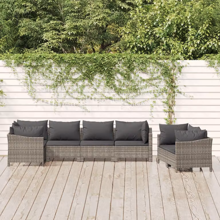 Set di divani da giardino vidaXL a forma di L composto da 7 pezzi con cuscini in polyrattan e struttura in metallo grigio