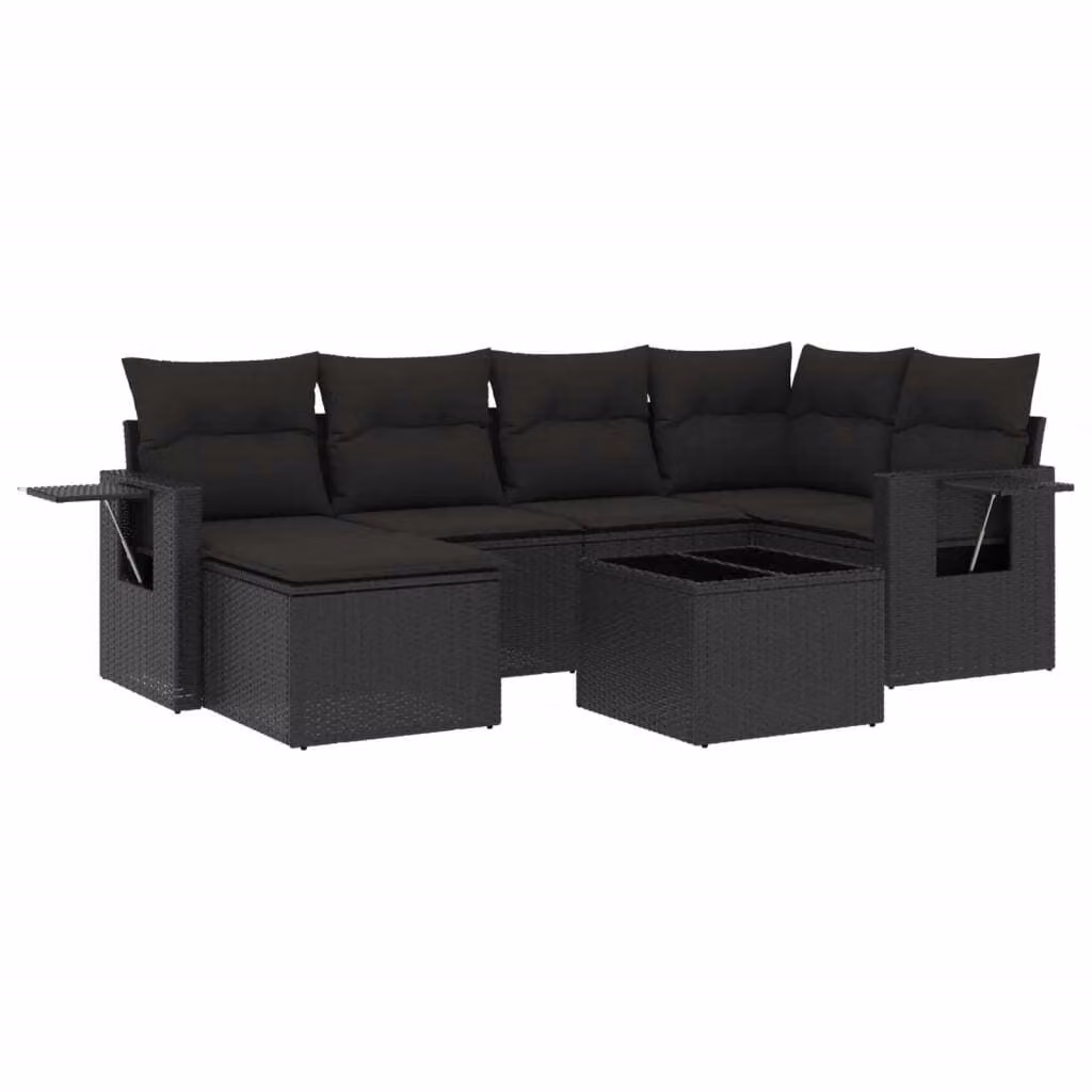Set Divani da Giardino con Cuscini 7pz Nero Polyrattan