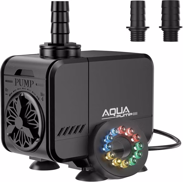 Pompa per fontane MIAJARD con illuminazione a LED, portata 1500 L/H, potenza 20W, pompa per stagni, pompa per giardini, pompa per fontane