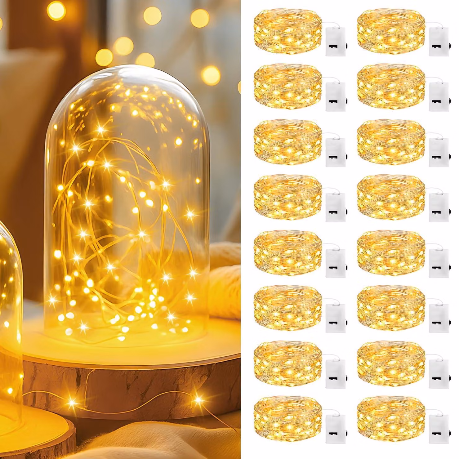 Catena luminosa a LED mini, 16 luci, 2 metri, luce bianco caldo, alimentazione a batteria, impermeabile