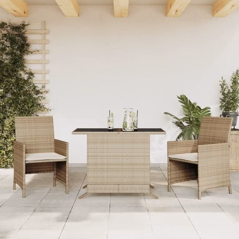 Maison Exclusive - Set da bistrot 3 pezzi con cuscini in polyrattan beige