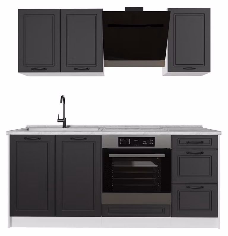 Cucina monoblocco Vicco R-Line Antracite country/Bianco 180 cm piano di lavoro Marmo, Model 67816