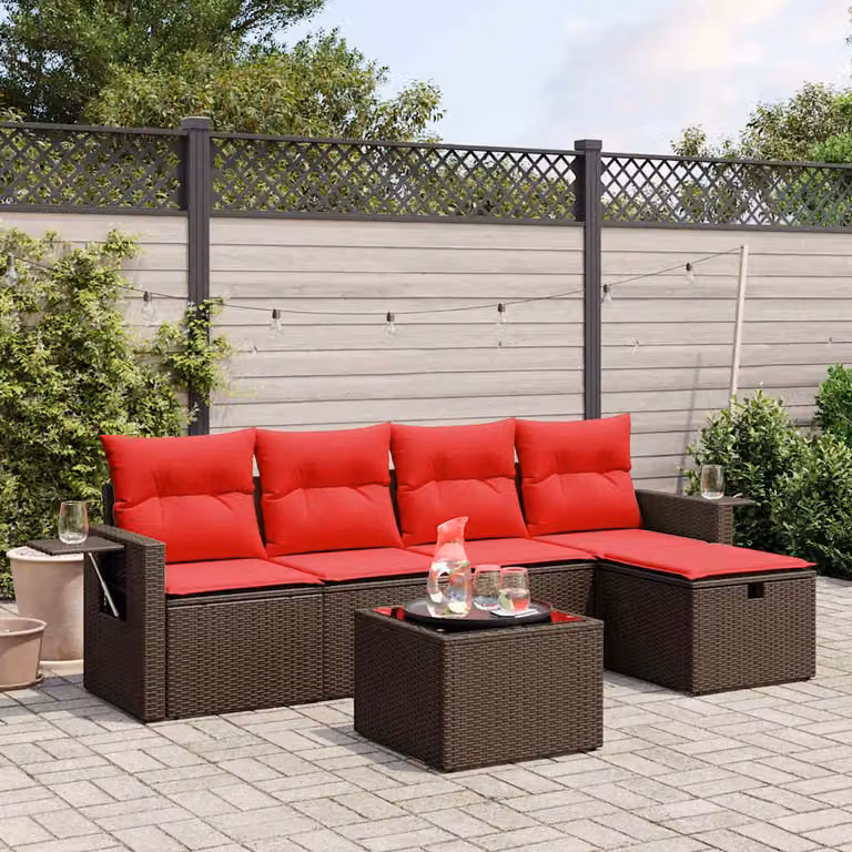 Set da giardino vidaXL in polyrattan marrone con 6 pezzi, divani a L, tavolino e cuscini imbottiti con coperture rimovibili