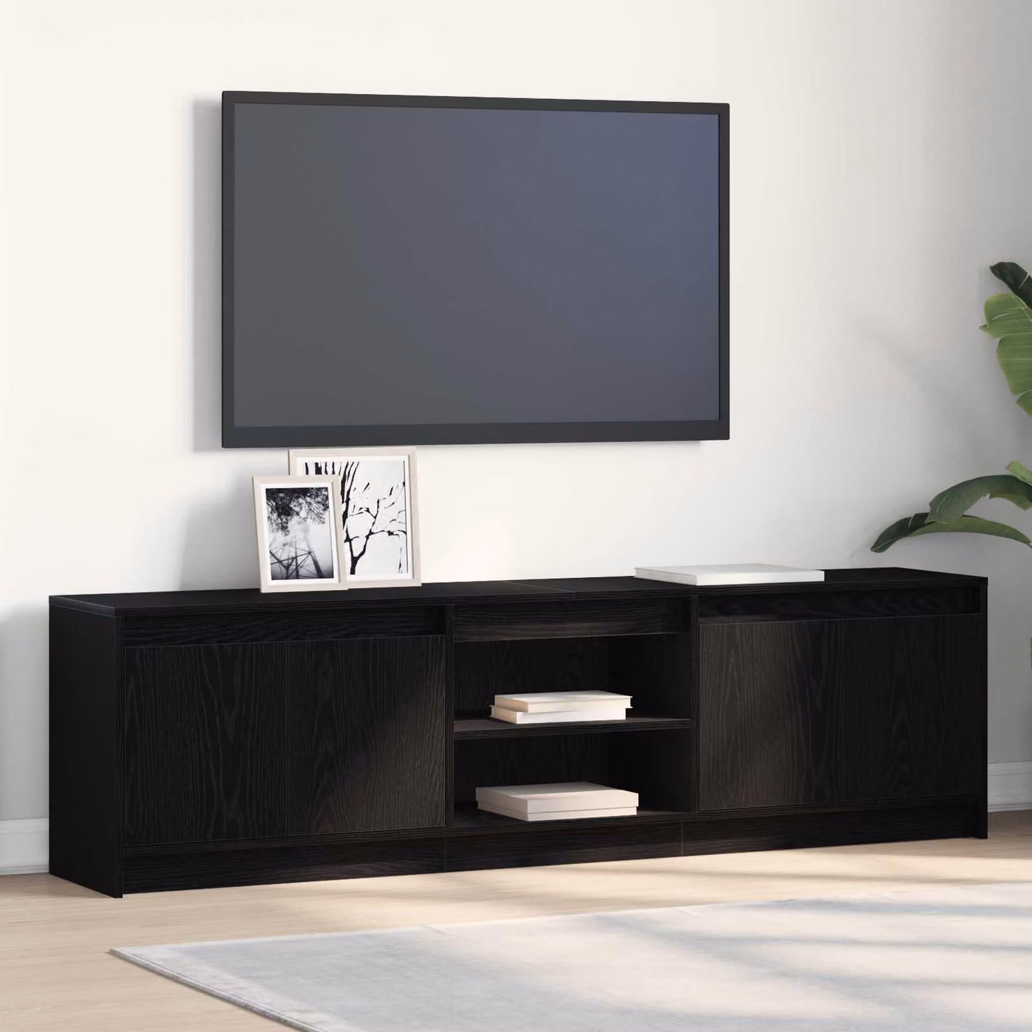 Set di 2 unità TV vidaXL in legno MDF nero con design minimalista da parete L: 180 cm, P: 34 cm, H: 50 cm