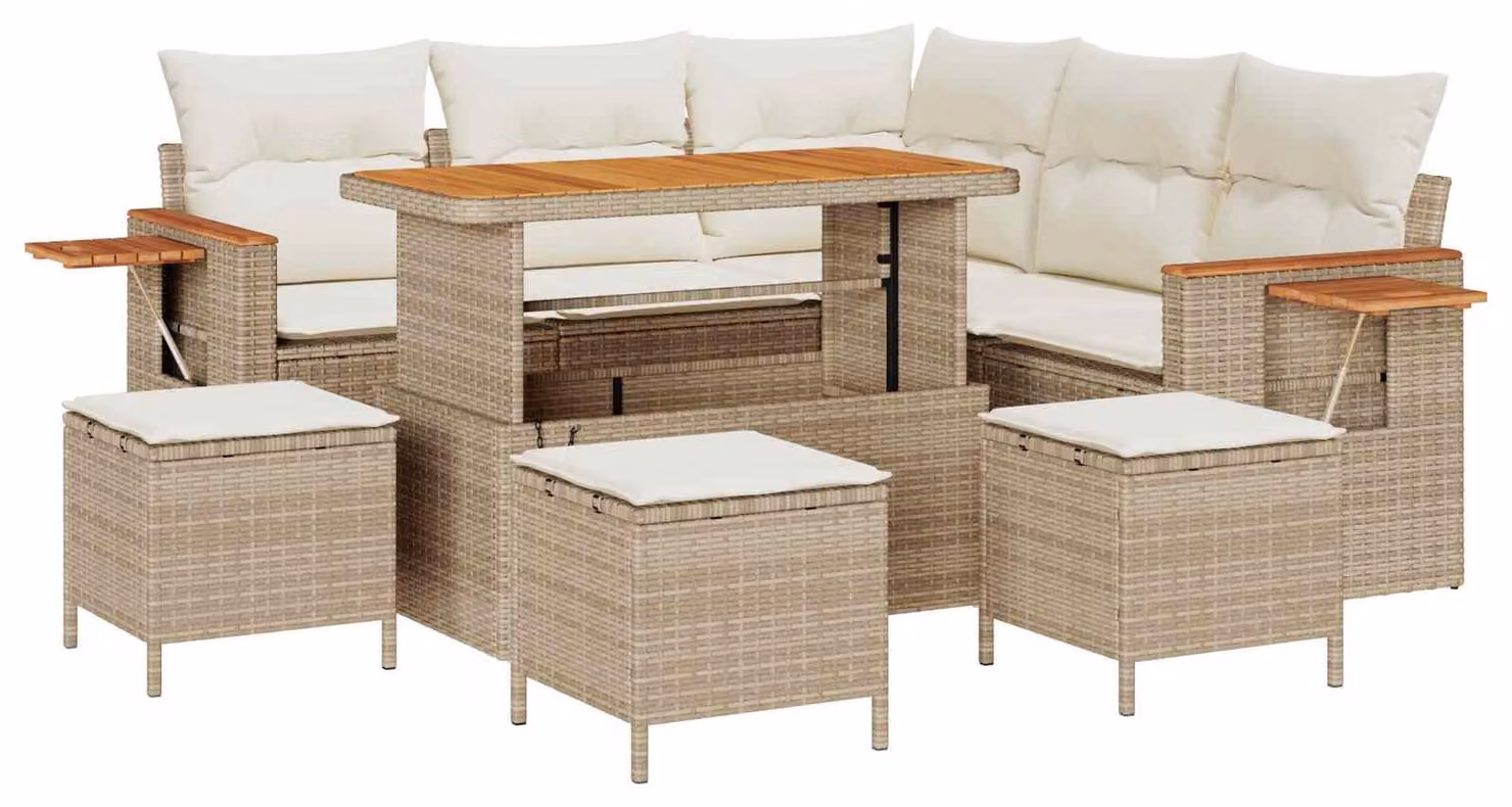 Set Divano da Giardino 9 pcs Beige polyrattan
