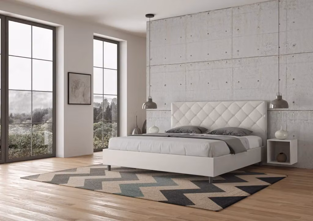 Letto contenitore imbottito in similpelle bianco con base a sollevamento L/P/H: 220 x 180 x 122 cm – 2