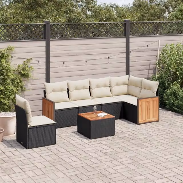 Set Divani da Giardino con Cuscini 7pz Nero Polyrattan 3260103