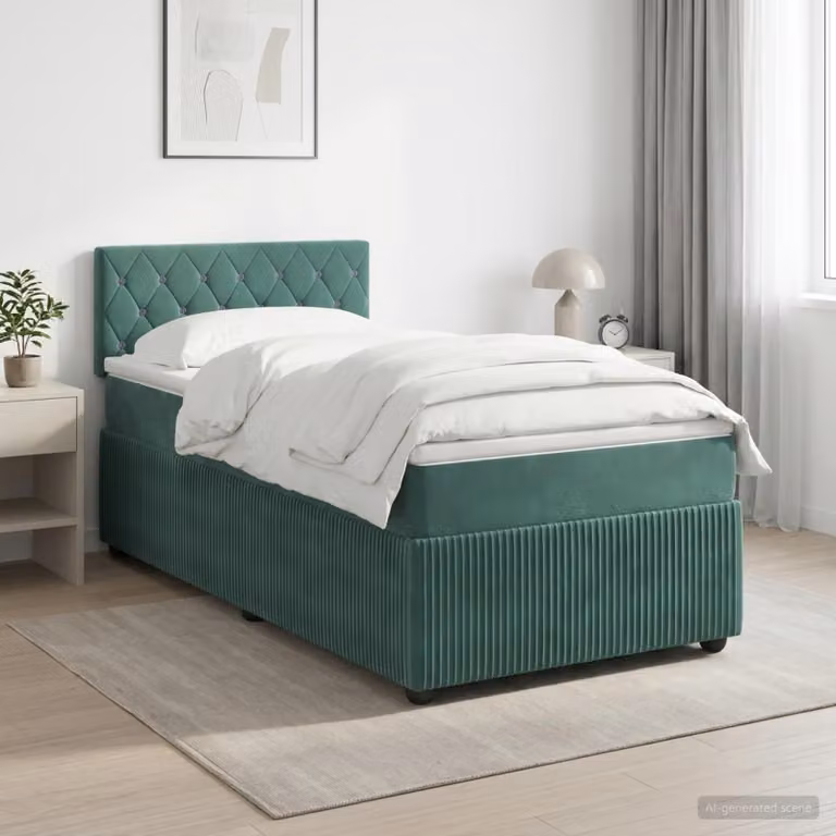 Maison Exclusive - Letto boxspring con materasso verde scuro 90 x 200 cm velluto