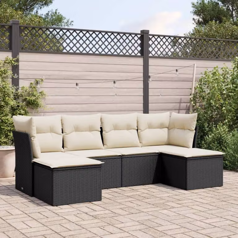 vidaXL Set Divano da Giardino 6 pz a Forma di L in Polyrattan Nero con Cuscini Imbottiti e Coperture Rimosse
