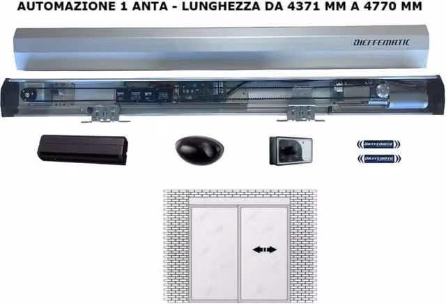Porta d'ingresso automatica a un'anta in alluminio Dieffematic colore argento con vetri fino a 4770 mm 24V