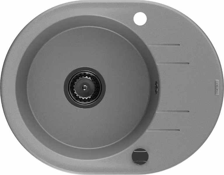 Mexen Kevin lavello in granito 1-vasca con sgocciolatoio 586 x 458 mm, grigio, sifone nero - 6517581005-71-B