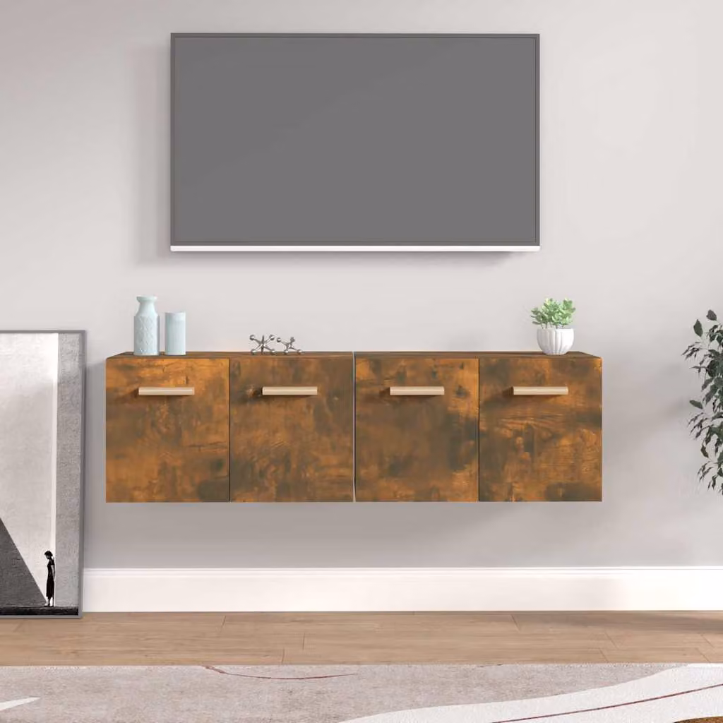 Set di 2 mobili a parete vidaXL in legno multistrato e MDF, colore rovere fumo marrone, L 60 x P 36,5 x H 35 cm