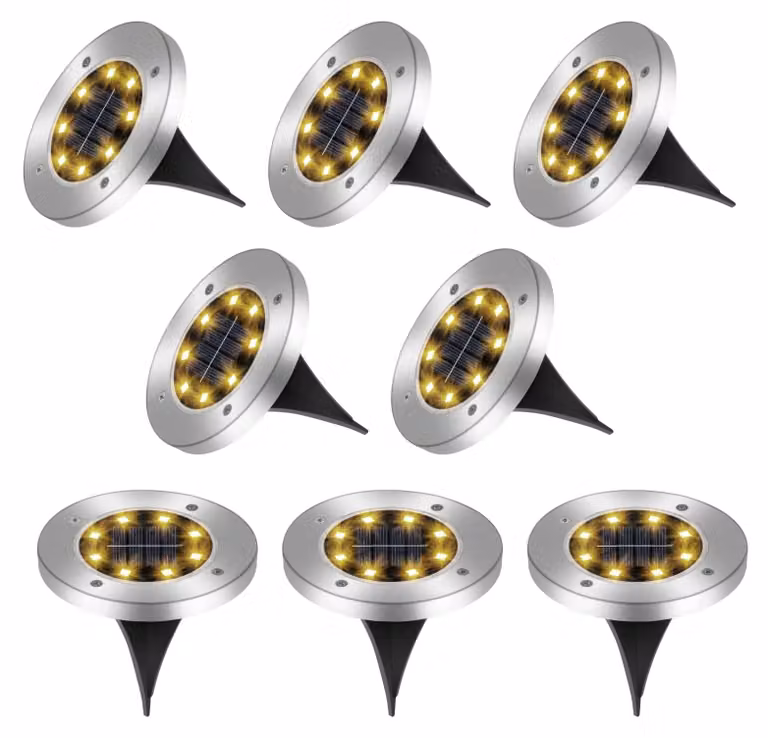 Set di 8 lampade solari a LED, luce bianca calda, grado di protezione IP65, impermeabili, ideali per il giardino