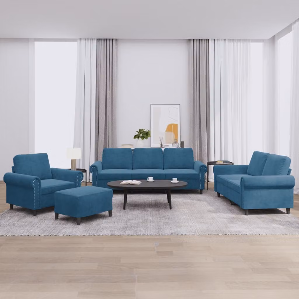 Maison Exclusive - Set divano 4 pezzi con cuscini in velluto blu