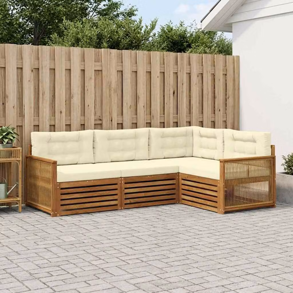 Set di divani da esterno vidaXL 4 pz in legno di acacia con cuscini, composizione a L, beige e marrone