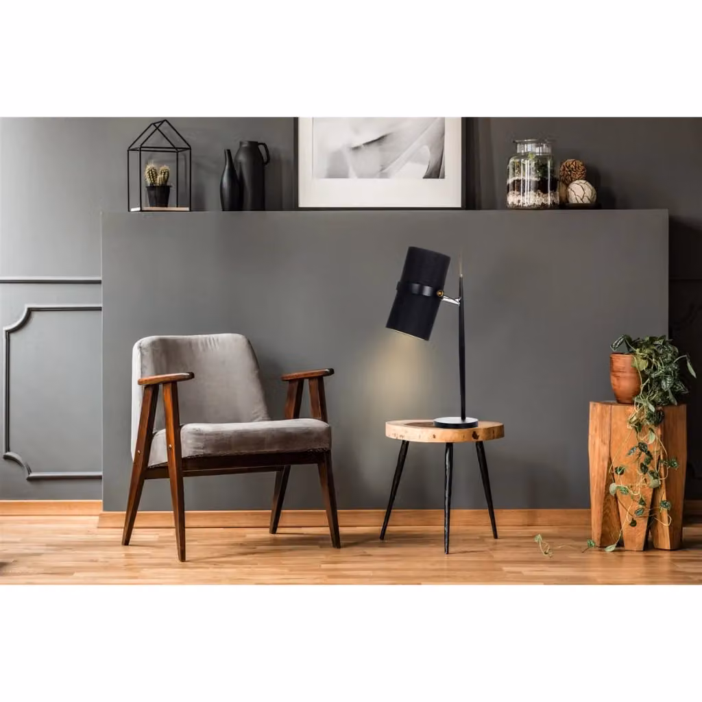 Lampada da tavolo KENDRA HOME in metallo e tessuto nero e oro – 2