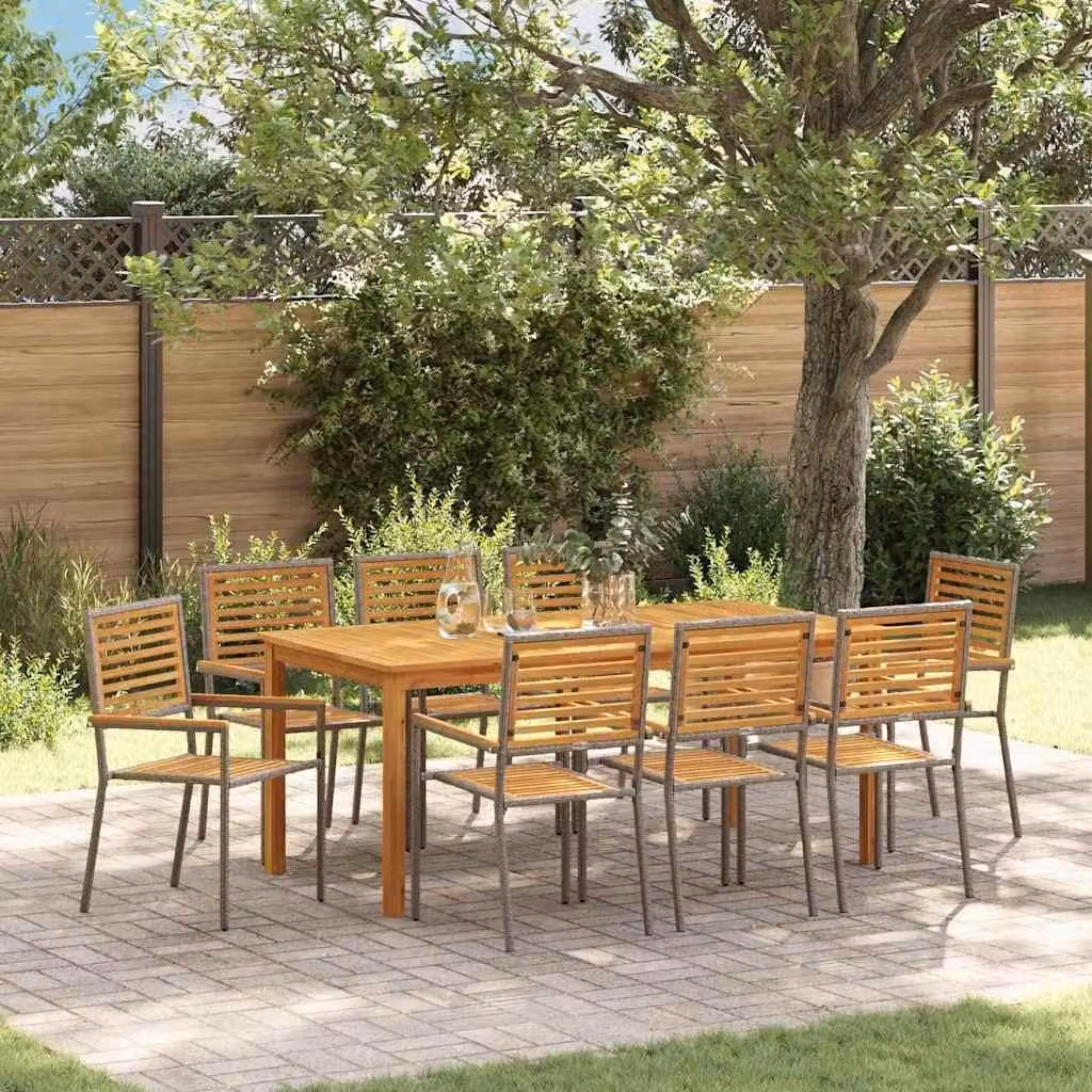Maison Exclusive - Set da pranzo per esterno, 9 pezzi, legno massello di acacia, colore grigio