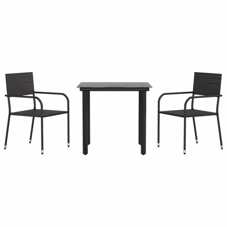 Set da Pranzo da Giardino 3 pz in Polyrattan e Acciaio