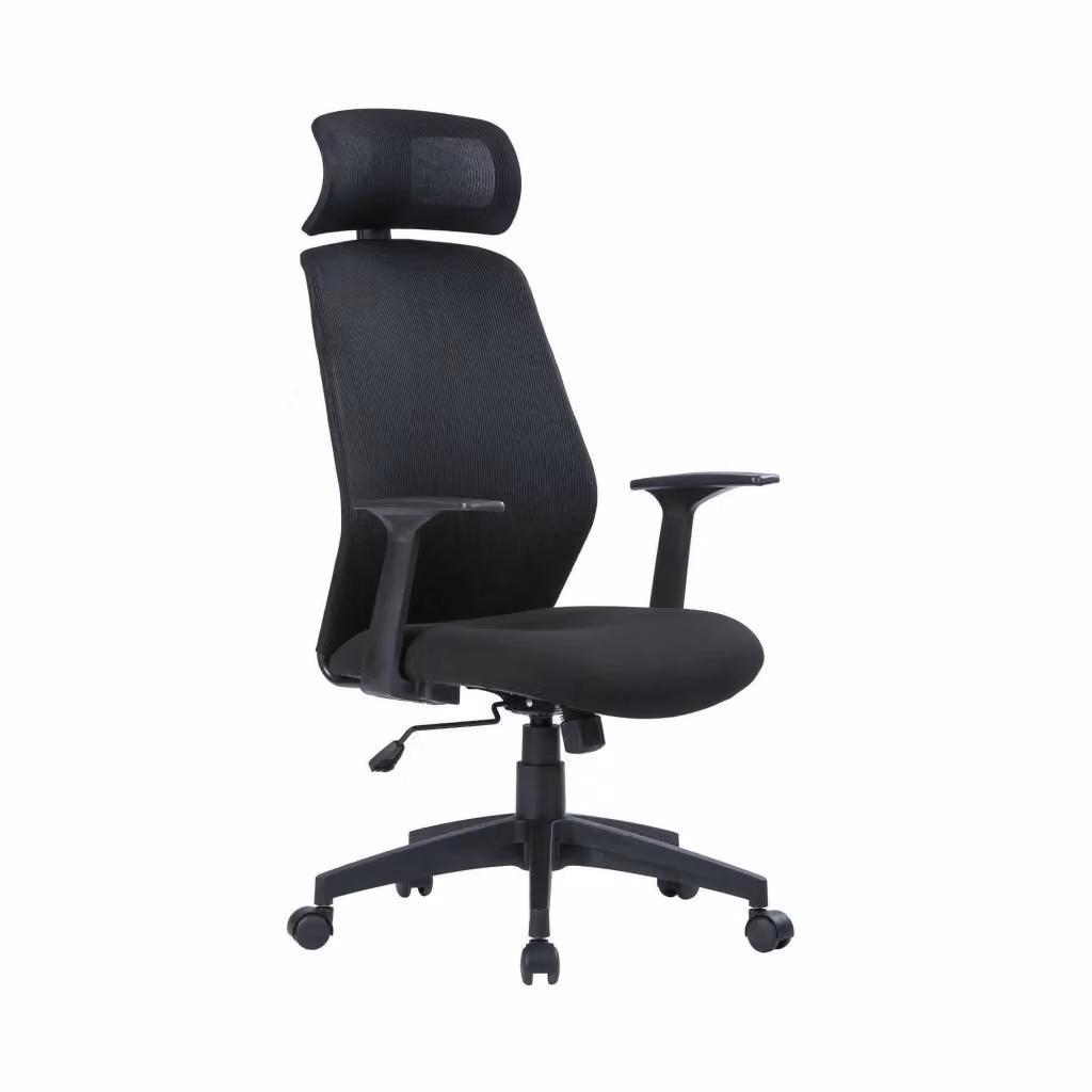 Sedia da ufficio presidenziale DMORA Idro, poltrona ergonomica con poggiatesta e braccioli, Nero, L: 63 cm, P: 62 cm, H: 117/126 cm – 2