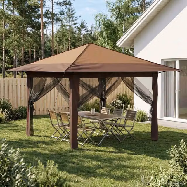 Gazebo con 4 Pareti 3,3 x 3,3 m Beige e Marrone 42036813